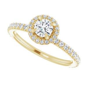 14K Yellow 4 mm Round Forever Oneâ„¢ Moissanite & 1/3 CTW Diamond Engagement Ring  